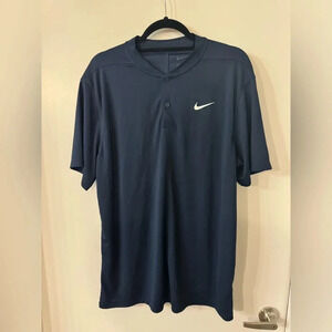 Nike Men Large Short Sleeve Shirt - quarter buttom up shirt w Dri-Fit in Blue
